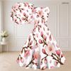 Women Plus Size Two Piece Set Black White Floral Printed Sleeveless Square Neck Tie Waist Flared Dress Short Sleeve Cropped Shrug