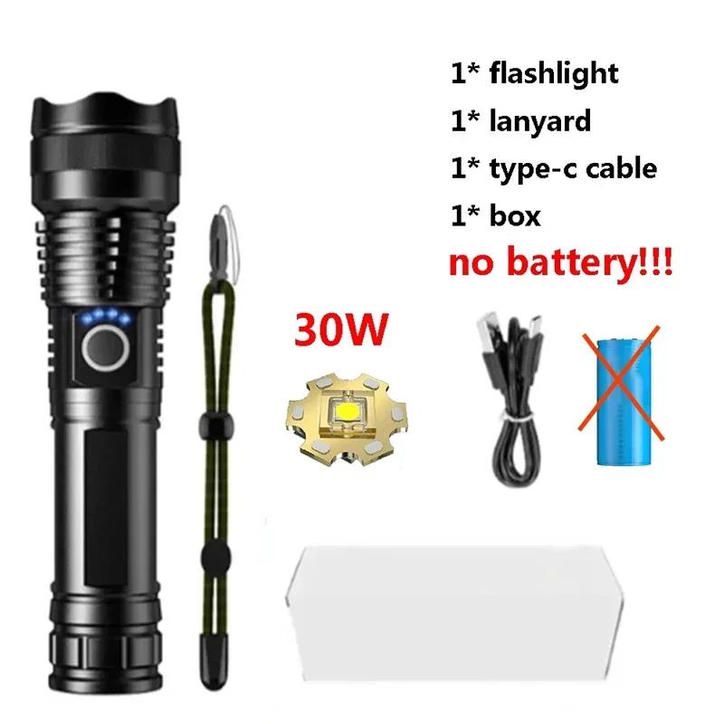 10000LM 30W Portable LED Flashlights USB Rechargeable Light High Power Tactical Modes Torch Waterproof Outdoor Camping Emergency