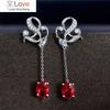 Luxury 100 %925 Sterling Silver Drop Earrings For Women Sparkling 7 *9mm Red Diamond Female Earrings Fine Jewelry Earrings Gifts