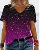 Летний топ с V-образным вырезом и 3D-градиентным принтом, модные повседневные женские футболки с короткими рукавами