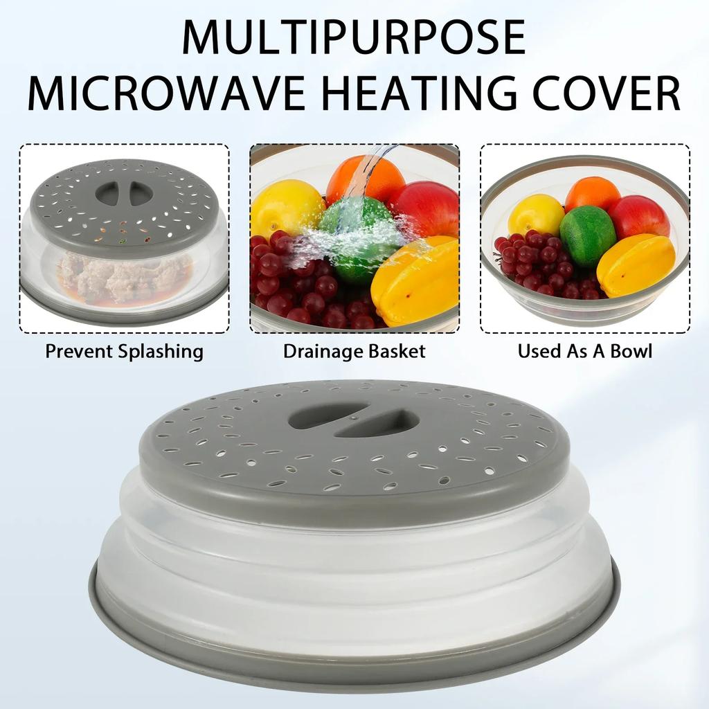 Microwave Splatter Cover Collapsible Food Plate Cover Drainer Basket Microwave Heating Splash-proof Cover Kitchen Cooking Lid