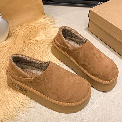 Кожаные туфли на платформе, женские бархатные теплые зимние сапоги, новая зимняя хлопковая обувь на одной педали