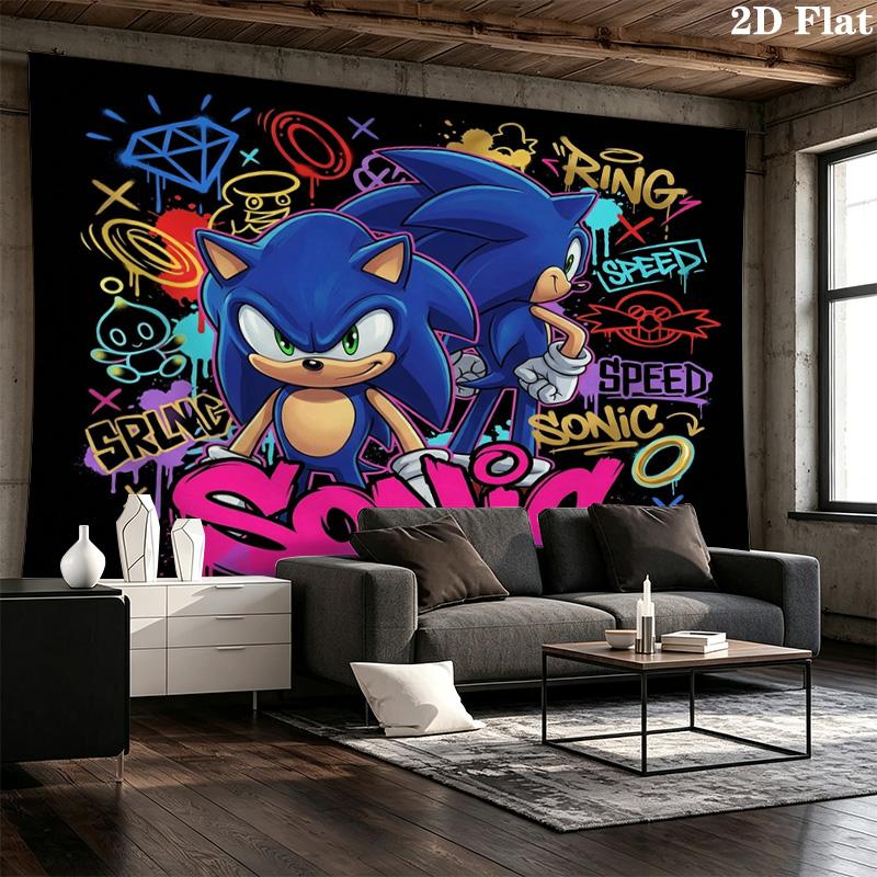 Sonic Hedgehog Wall Tapestry Aesthetic Wall Hanging Printed Fabric Blanket Decorative Tapestries For Bedroom Living Room Home Decor