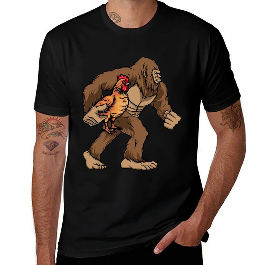 Bigfoot Carrying Chicken Funny Sasquatch Gift Tshirt Casual Daily Wear Short Sleeve Top