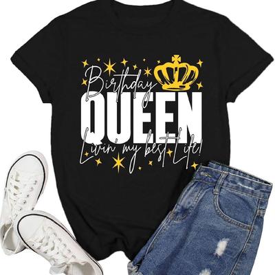 Футболки на день рождения для женщин Футболка с надписью Birthday Queen Счастливый день рождения Команда Футболка Топы
