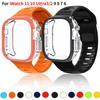 Мягкий спортивный силиконовый ремешок + Прозрачный ледяной чехол для Apple Watch Series10/11 42мм 46мм для iWatch 9876 SE3 5 4 45мм 44 41 49мм Ultra3