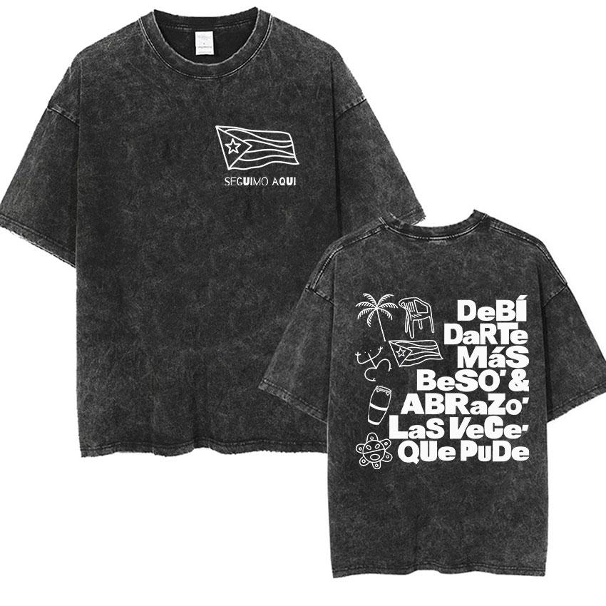 Debi Tirar Mas Fotos Album Print T Shirt Bad Bunny Vintage Washed Oversized Tshirts Men Women Casual Clothing Tshirt Tops