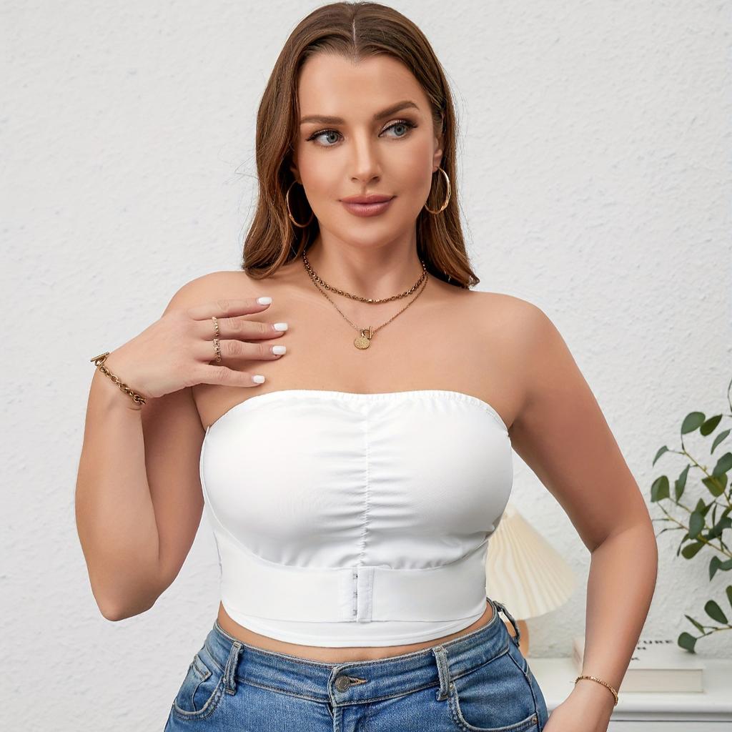 Strapless Bra for Large Breasts Small Size Non-slip Gathered Bandeau Chest Wrap Adjustable Front Buckle Beautiful Back Bra