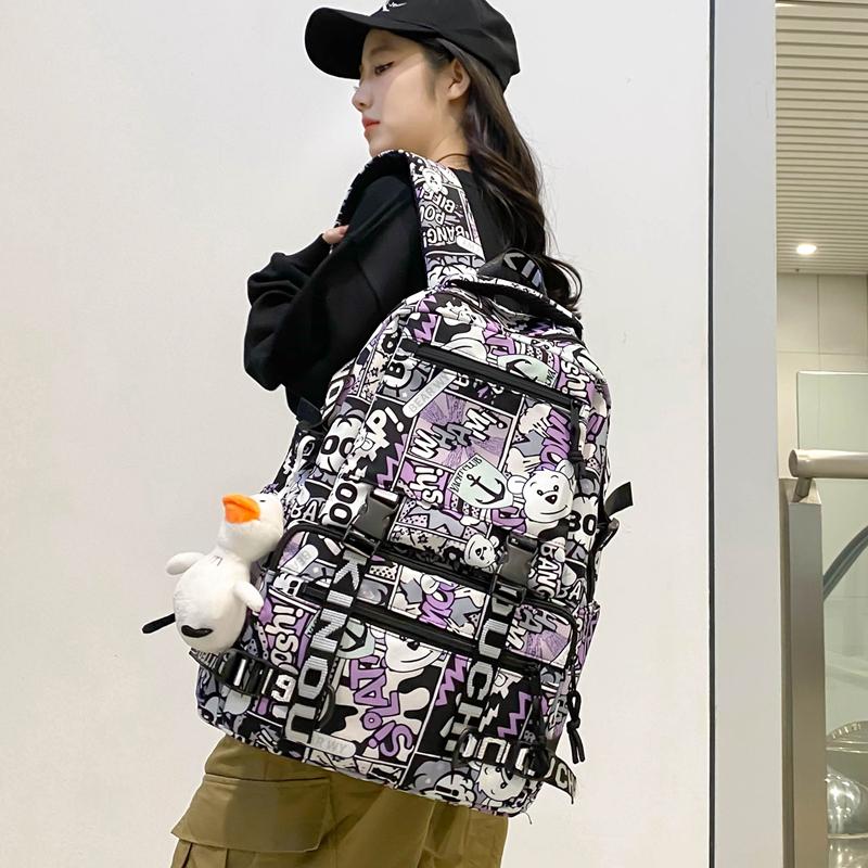 Рюкзак с принтом мультфильма и граффити, студенческий школьный мужской рюкзак большой емкости