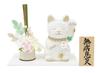 Osaka Choseido Lucky Cat Made of Welcome Spring Height Comes with Free Original Wooden Light Flower Cat Ornament, Crepe, Decoration, 15.5cm, Tag,
