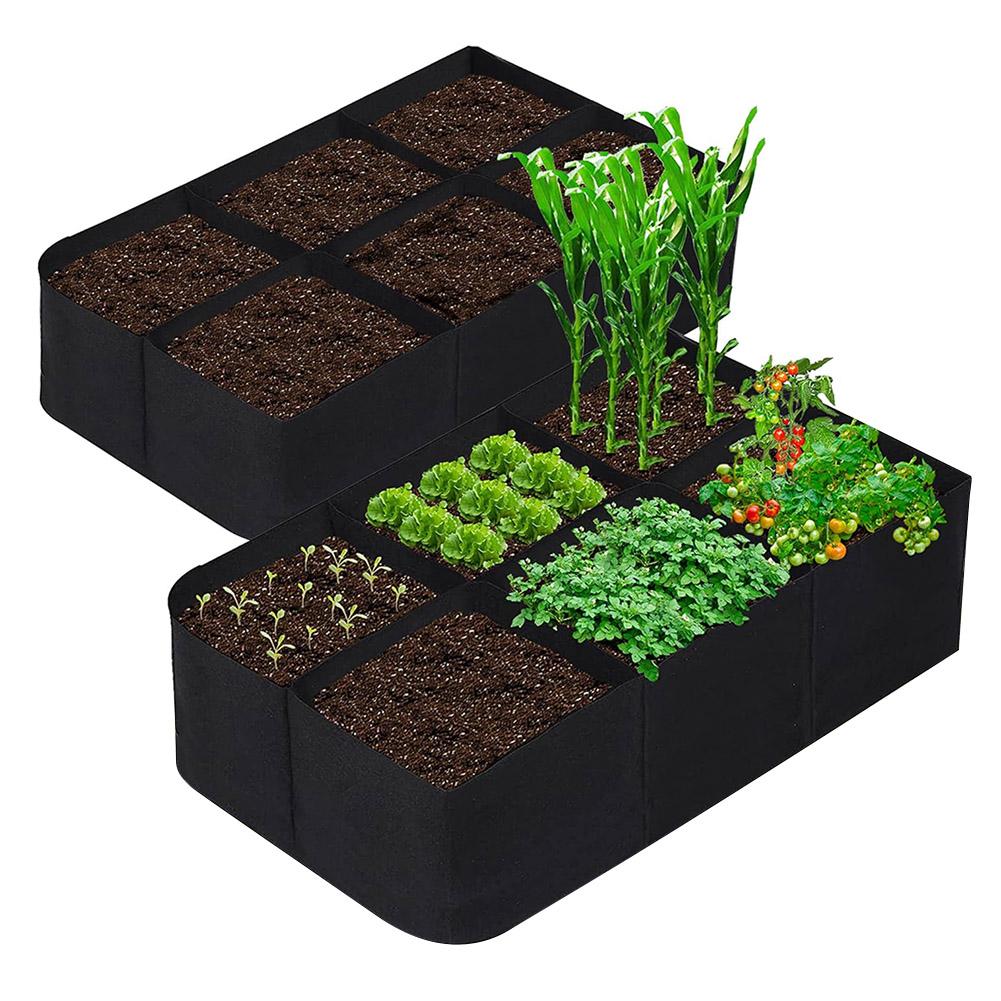 Fabric Raised Garden Bed 8 Grids Garden Plant Grow Bags Reusable Felt Planting Bed Rectangle for Growing Herbs Flowers Vegetable