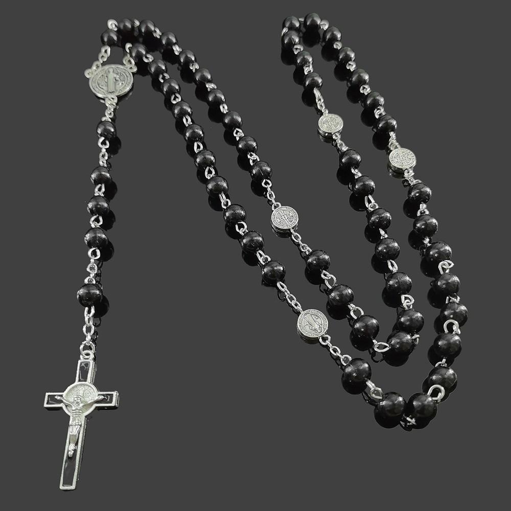 Long Religious Jewelry Set Imitation Pearl Christian Bracelet Cross Pendant Necklace Daily Wear