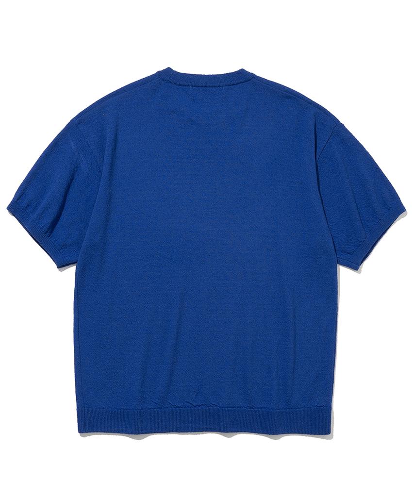 KNITTED Cool Summer Essential Round Short Sleeve Knit Tee Blue