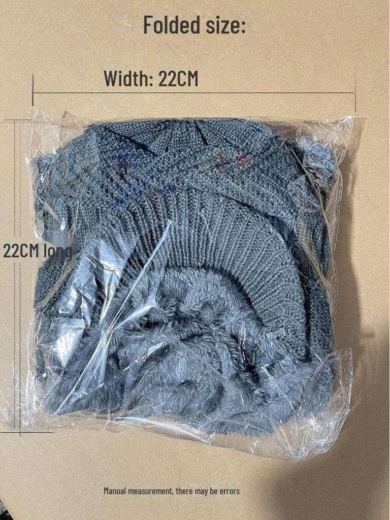 Мужская зимняя вязаная шапка с бархатной подкладкой и защитой ушей