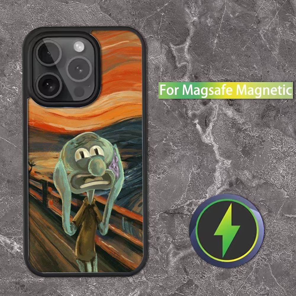Чехол для телефона Сквидвард Щупальца для iPhone 16,15,14,13,12,11,Pro,Max,Plus,Mini,SE Магнитная беспроводная зарядка Magsafe