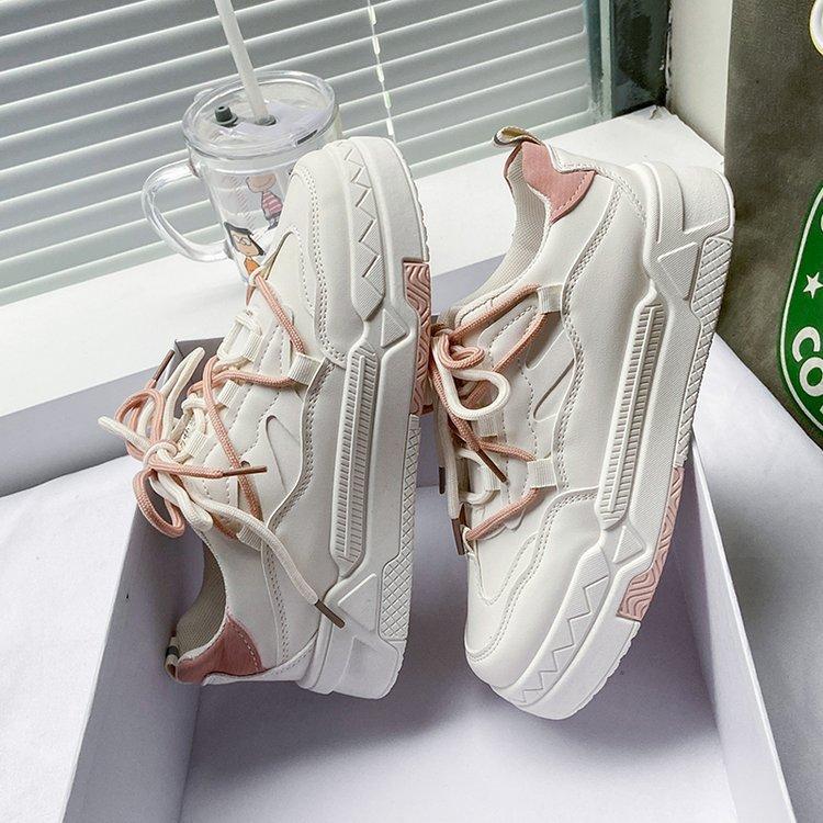 Women's Sneakers Spring New Platform Lavender Purple Women's Shoes Color Matching Lace-up Fashion Casual Exercise White Shoes