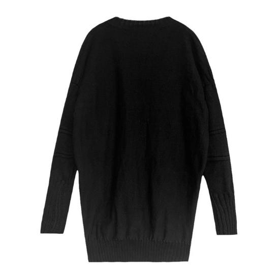 Women Sweater V-Neck Long Sleeve Sweater with Pockets Solid Color Loose Fit Long Hem Knitting Tops Autumn Winter Wear