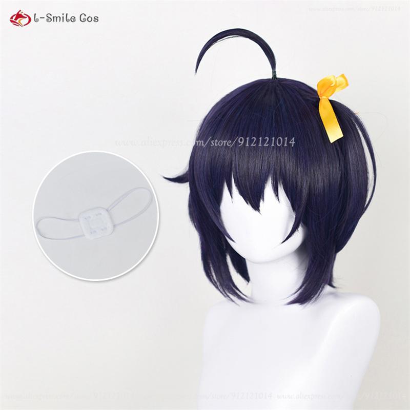 Anime Takanashi Rikka Cosplay Wig 30cm Blue Purple Wigs With Eye Mask Heat Resistant Synthetic Hair Halloween Women Wig