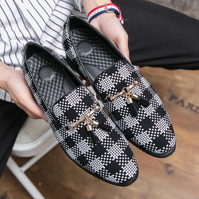 Мужские повседневные кожаные туфли с кисточками в клетку - Корейский стиль, Дышащие, Заостренный дизайн для весны и осени 2022