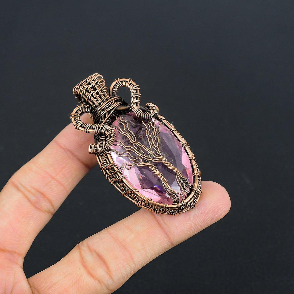 Pink Kunzite Pendant Gemstone Jewelry, 999 Copper Wire Wrapped Pendant, Handmade Jewelry Birthstone Pendant, Gift For Him