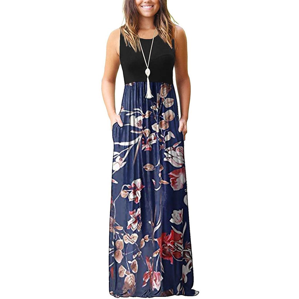 Women's Summer And Spring European And American Printing Pocket Drees