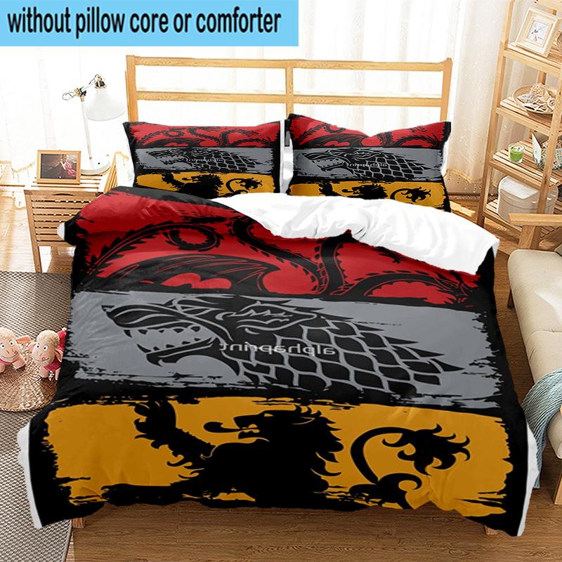 3PCS Thrones Dragon Fire And Blood 3pcs Bedding,Including 3PCS Duvet Cover And 2pcs Pillowcases Perfect for Christmas,Ideal for Bedroom, Dormitory