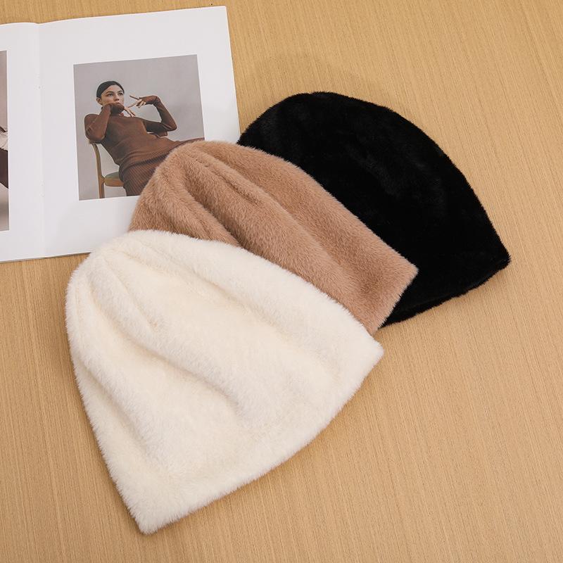 Женская ветрозащитная вязаная шапка - Пушистая, теплая, подходит для большой головы, идеально подходит для осени и зимы на открытом воздухе