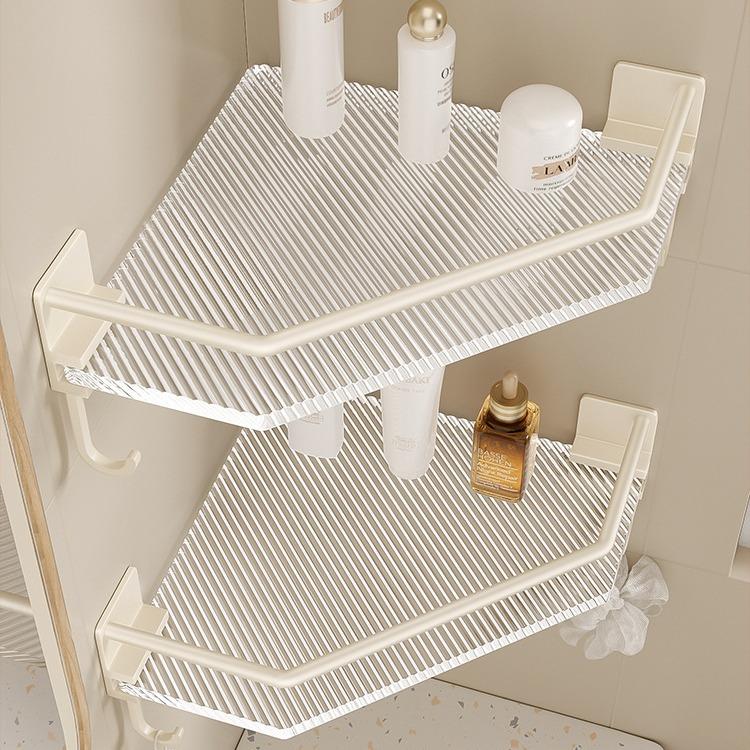 No Drill Bathroom Shelf Acrylic Triangle Organizer White Shower Storage Rack