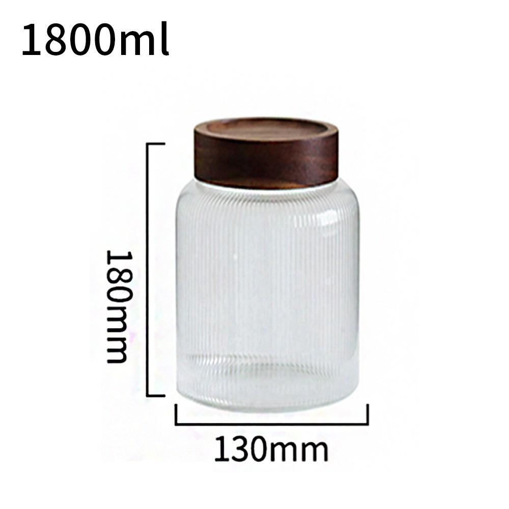 Vertical Stripe Borosilicate Glass Jar with Acacia Wood Lid - Large Capacity for Kitchen Storage or Pickles