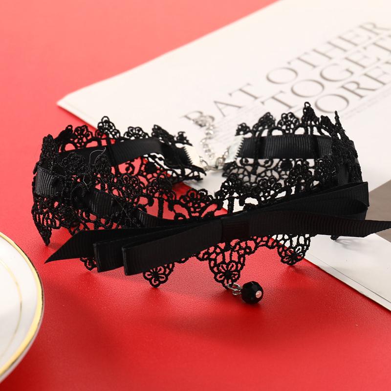 Korean Bowknot Girl Black Lace Choker Necklace Harajuku Loli Cute Collar