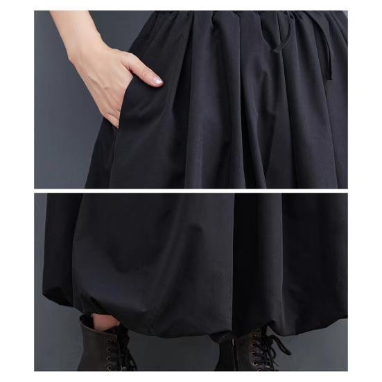 Women A-Line Skirt Elastic High Waist Lace-up Large Hem Maxi Skirt with