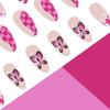 24 Pcs French Tip Stick On Nail Butterfly False Nail Short Almond Press On Nail Flowers Artificial Acrylic Nail
