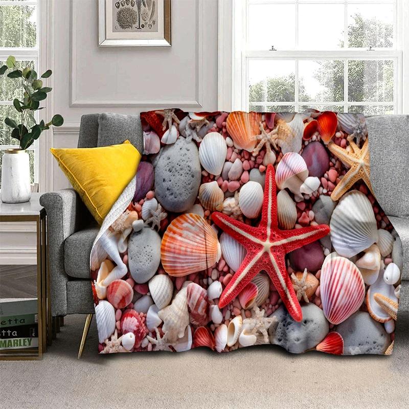 3D Морская Звезда Пляж Стиль 29 Ракушка Морская Звезда Песок Мультяшное Одеяло, Мягкое Пледовое Одеяло для Дома Спальни Кровати Дивана Пикника Офиса Покрытие