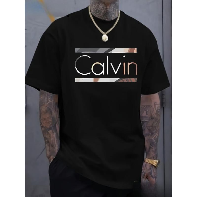 Европейские размеры Мужская повседневная футболка, Креативный стиль с буквенным принтом, С коротким рукавом, Стильная и универсальная, для весны и лета