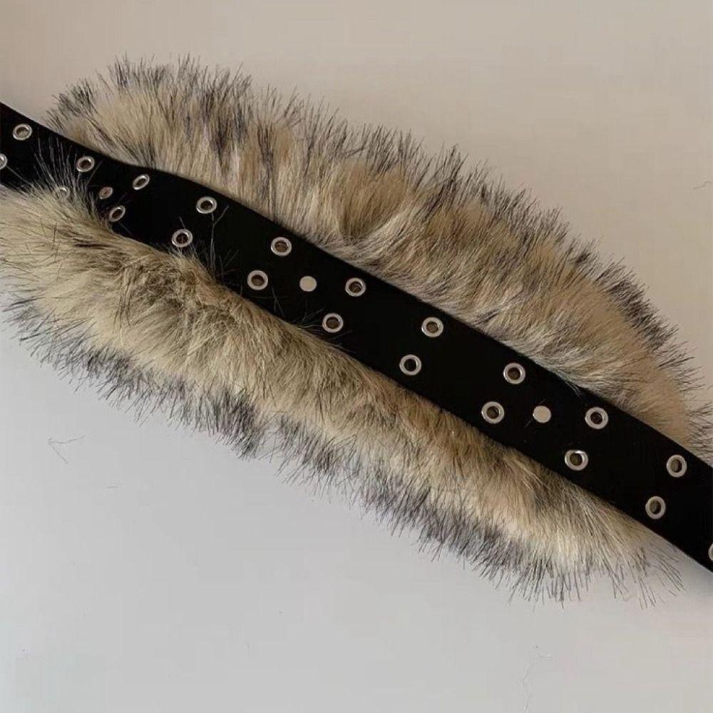 PU Leather Leather Fur Belt Rivet Y2K Waistband Fashion Furry Waistband  Dress Decoration