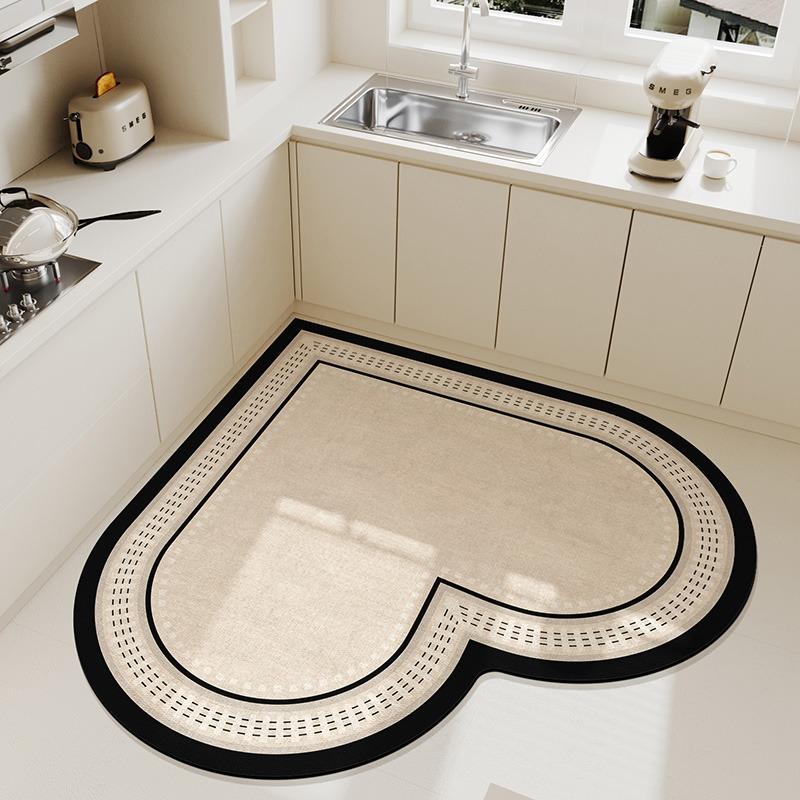 Creative Beige Heart Pattern Kitchen Floor Mat Cream Style Irregular Decoration Home Carpet Easy To Clean Easy Care PVC Foot Mat