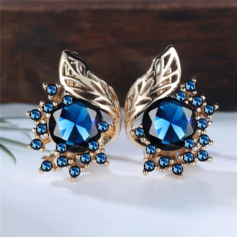 Богемские серьги-кольца с черным цирконием в виде листьев и цветов для женщин, роскошные золотые свадебные украшения