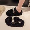 Fashion Fur Slippers Women Leopard Cotton Beaded Flats Shoes Woman 2024 Trend Winter Fashion Slingback Casual Warm Snow Boots Flip Flops
