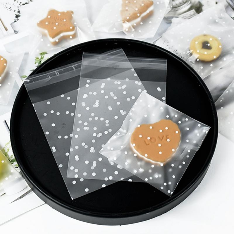 100 шт. Пластиковые прозрачные целлофановые пакеты в горошек для конфет, печенья, подарочные пакеты, самоклеящиеся пакеты для конфет на свадьбу, день рождения, вечеринку