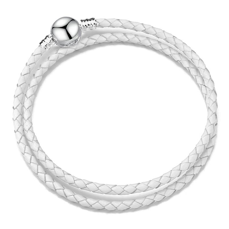 Silver Color Round Clasp Shaped Leather Chain Charm Bracelet Fit Beads DIY Brand Bracelet Bangle for Women Men Gift Dropshipping