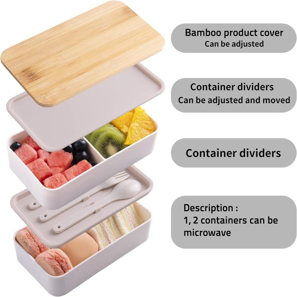 Wooden Cover Japanese Bento Box 1200ML Food Container Outdoor Divided Lunch Box For Kids