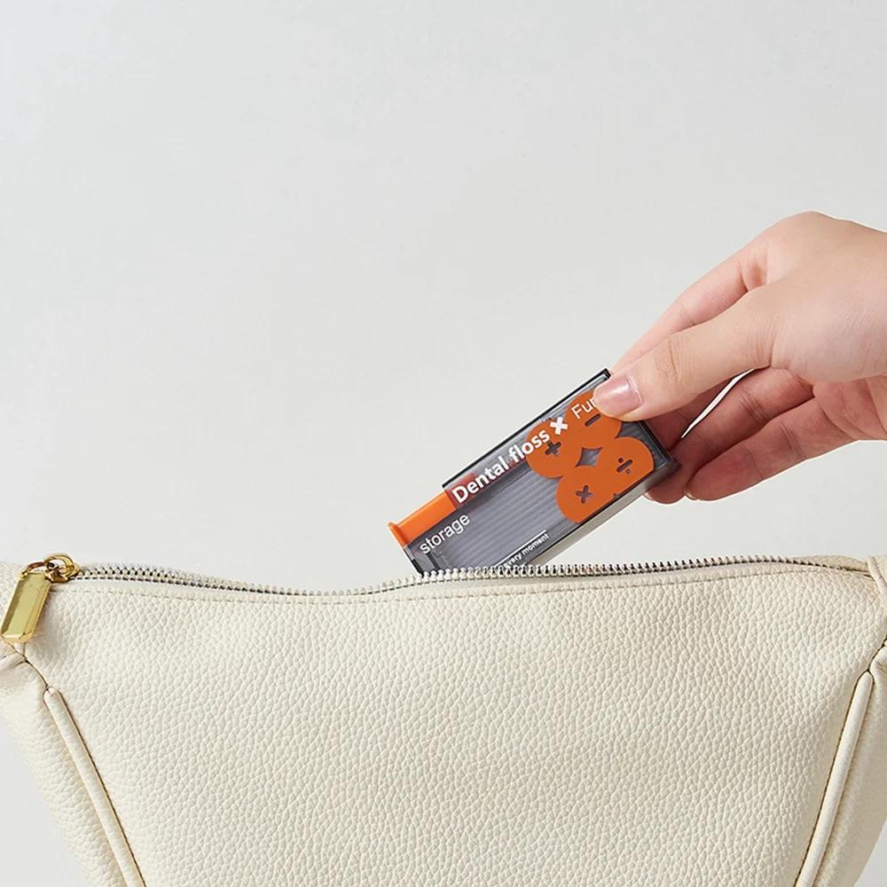 Portable Floss Dispenser Includes 10Pcs Floss Automatic Ejectable Floss Organiser Oral Care Press-on Disposable Flossing Sticks