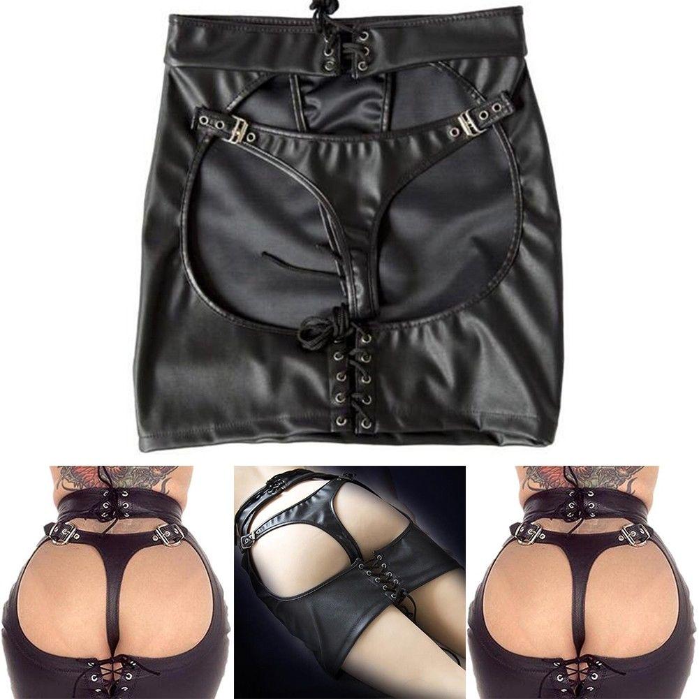 Мини-юбка из искусственной кожи на шнуровке, фетиш с открытыми бедрами, бондаж, клубная одежда, новинка