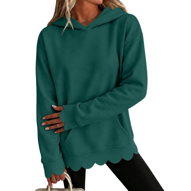 Women S Long Sleeve Hooded Sweatshirt Solid Color Casual Pullover Top
