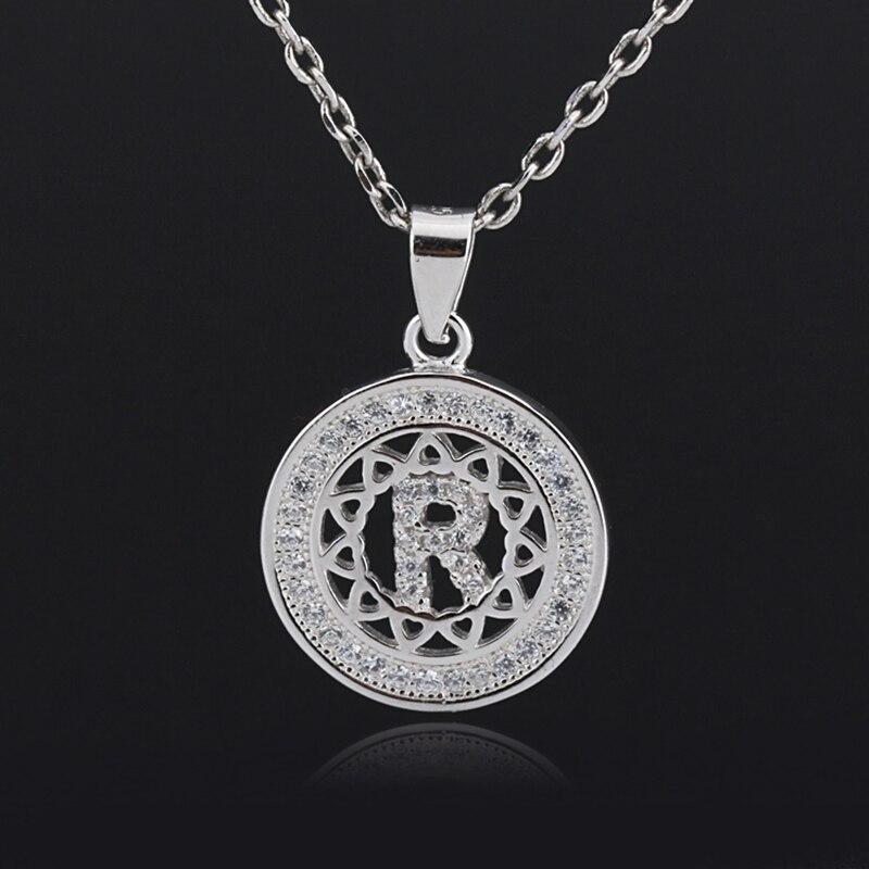 Модное ожерелье с простой круглой буквой R из стерлингового серебра 925 пробы с микро-паве из фианита, кулон, чокер для лучшего друга в подарок