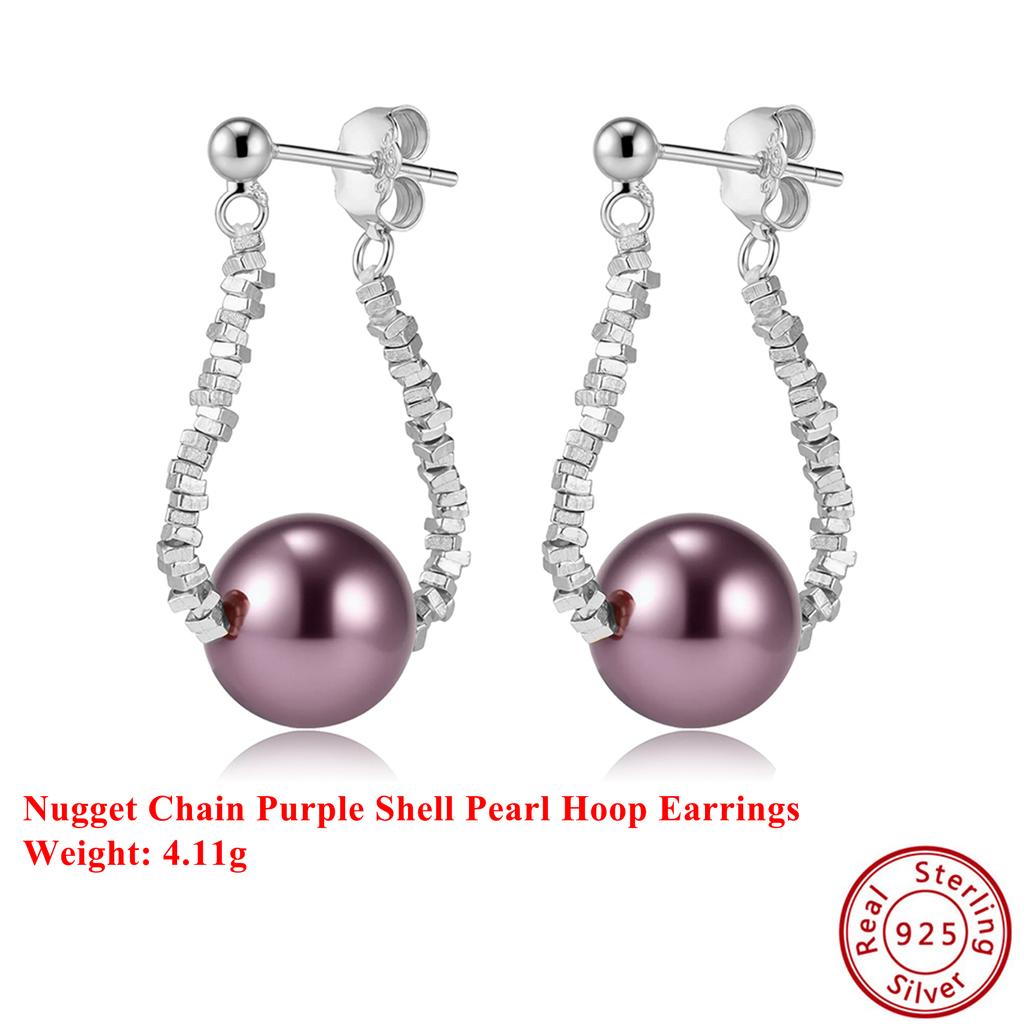 Серьги-кольца Effie Queen из серебра S925 с 14-каратным золотом, фиолетового и белого цвета, с круглыми перламутровыми раковинами, натуральные украшения для женщин, для банкета PSE07