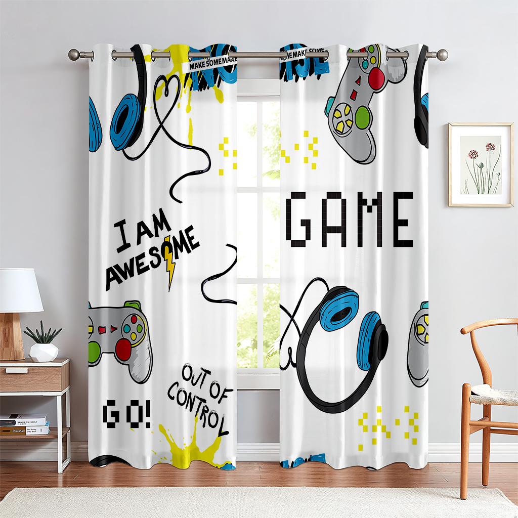 2 шт., напечатанные шторы с рисунком игрового контроллера, полупрозрачные декоративные шторы для спальни и гостиной комнаты для киберспорта