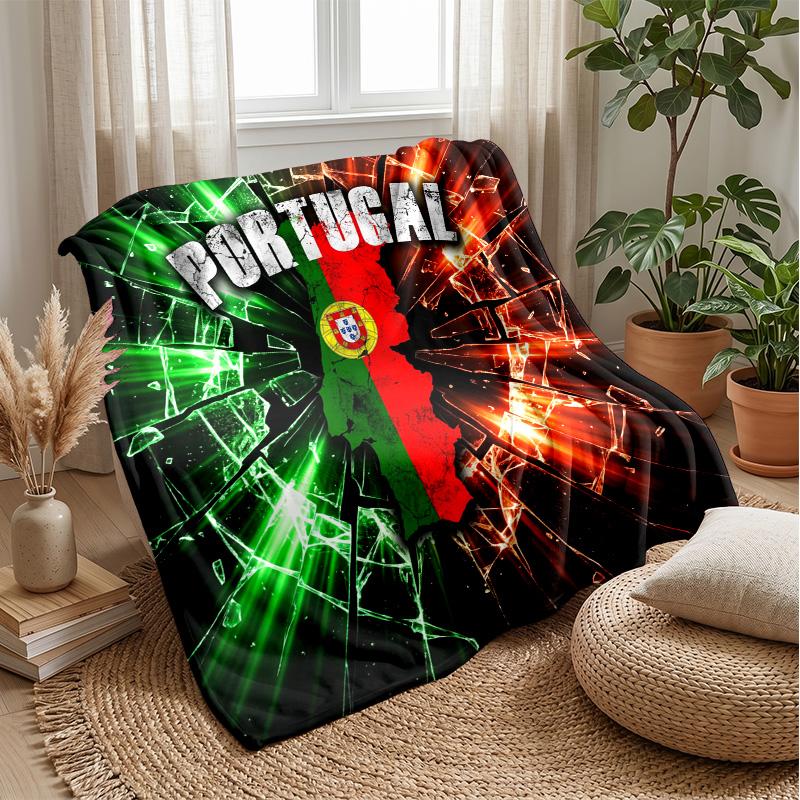 Portugal Football Printed Flannel Blanket Skin Friendly Warm Decorative Throw for Indoor Couch Bed Daily Use
