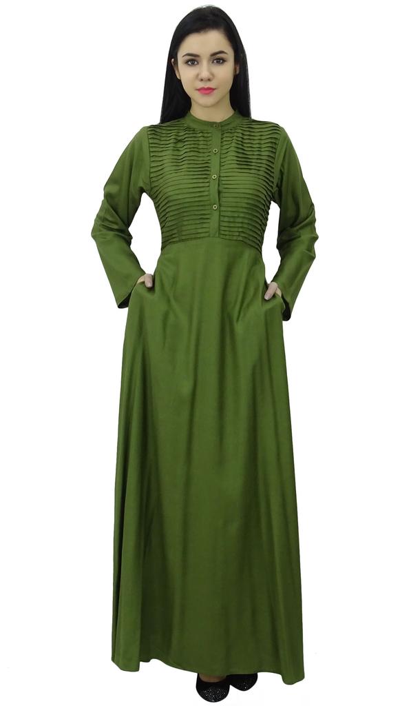 Bimba Women's Long Sleeve Maxi Mandarin Collar Plain Jilbab Dress With