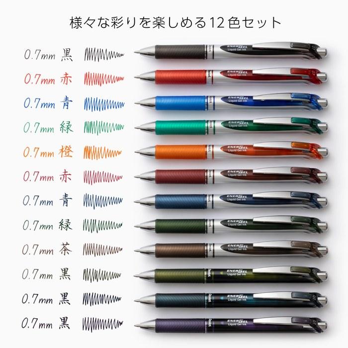 Гелевая шариковая ручка Pentel EnerGel, выдвижная, 0,7 мм, набор из 12 цветов